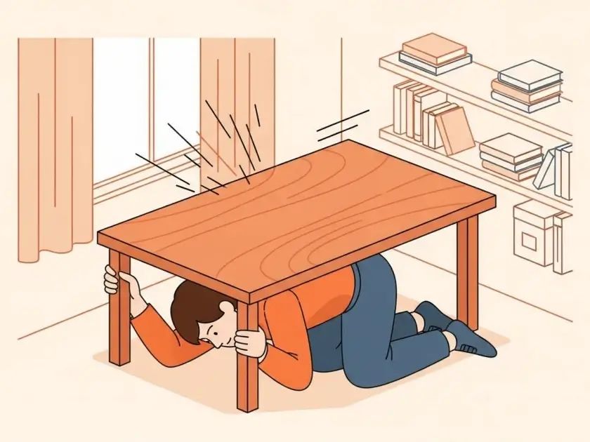라오스 여행 안전, 지진 발생 시 탁자 아래로 피하기